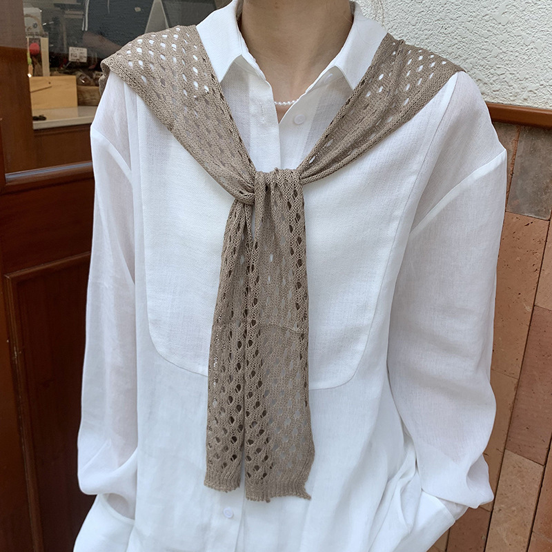 Mantón de protección solar para mujer, tejido de verano, sensación de alta calidad, habitación delgada con aire acondicionado, chaleco de color sólido, chal hueco cruzado