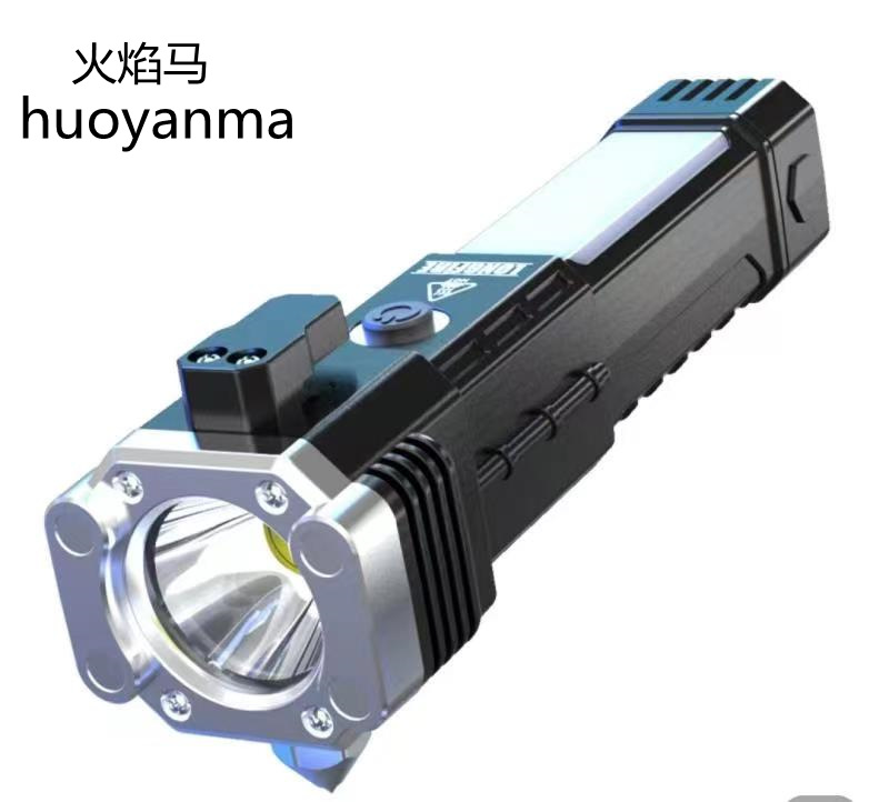 Cross-border multifunctional flashlight car hammer strong light USB rechargeable flashlight car broken window escape device