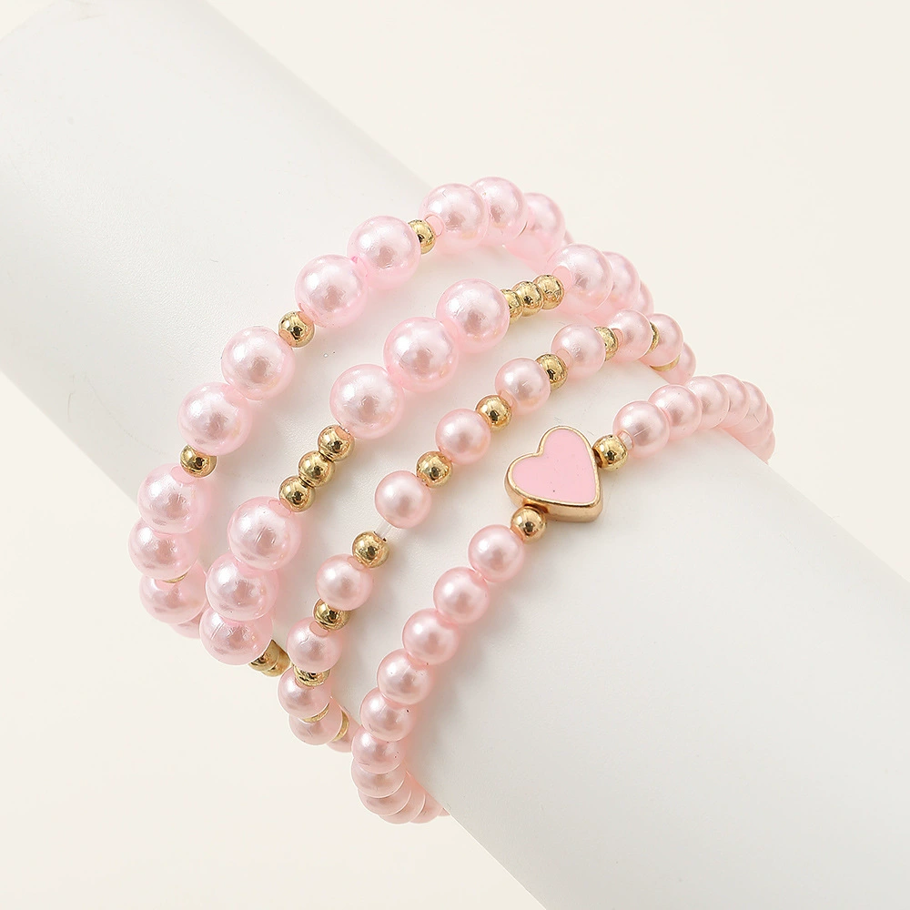 Children's bracelet from pearl, fashionable set, European style, simple and elegant design, 4 piece set