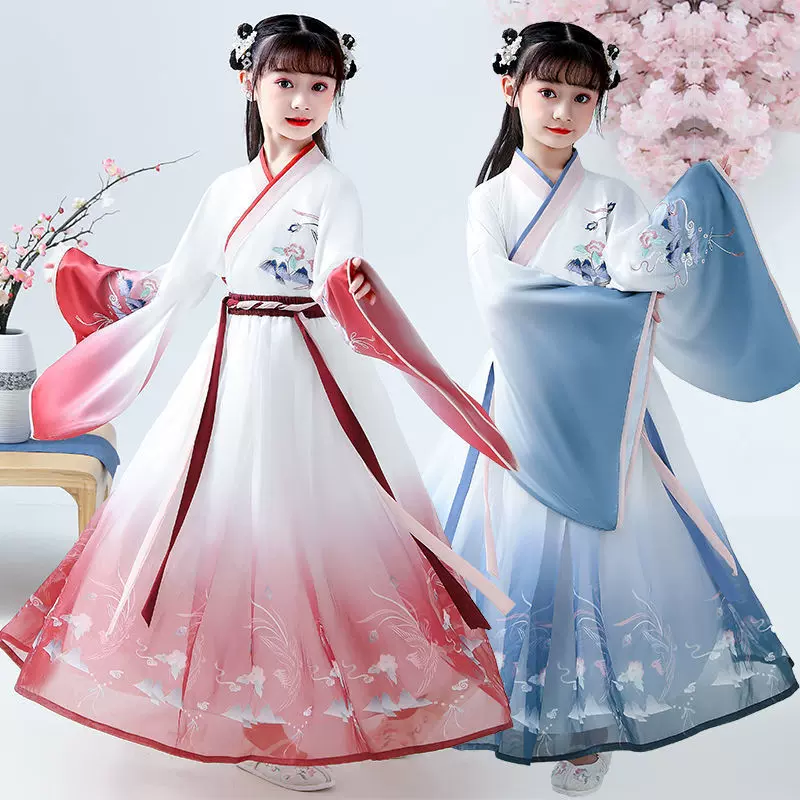 汉服女童飘逸古风裙子古装襦裙中国风女孩超仙春秋儿童唐装仙气
