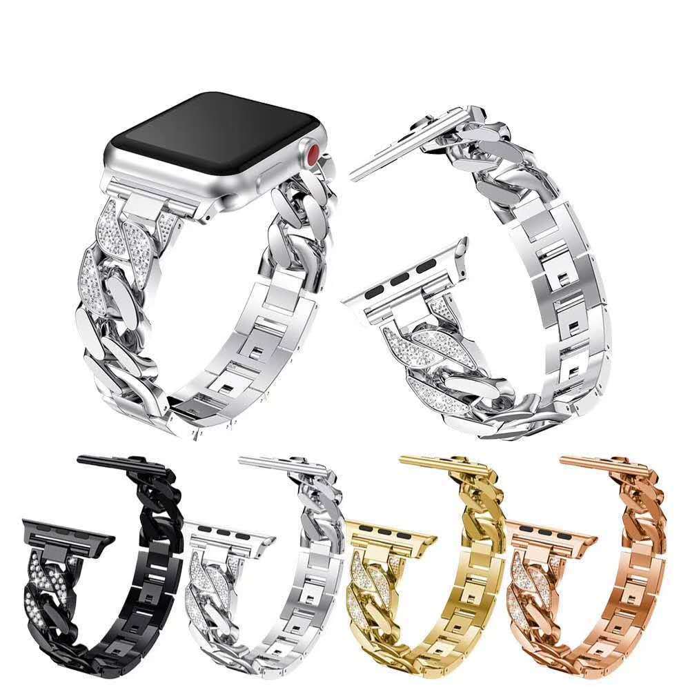 apply iwatch se Watch Band Apple 234567 Metal Watch strap Single row Diamond Cowboy Chain fashion