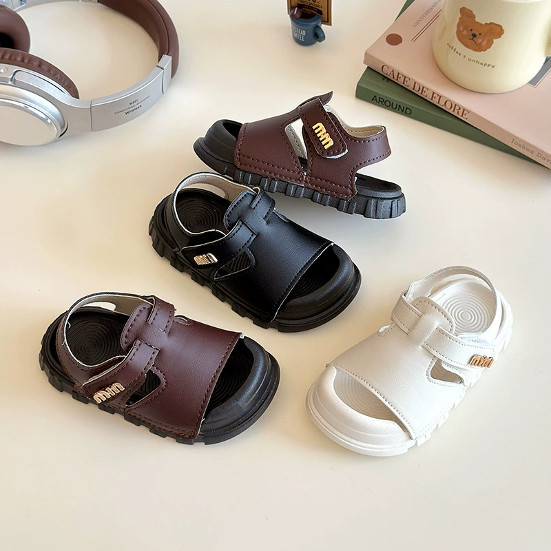 Сандалии для мальчиков 2025 летняя мода дикий пол-бао липучка полые сандалии детские пляжные туфли