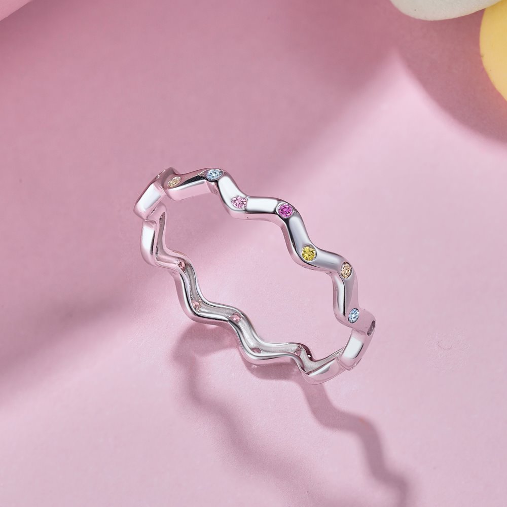 Sterling Silver Sweet Geometric Waves Plating Rings display picture 6