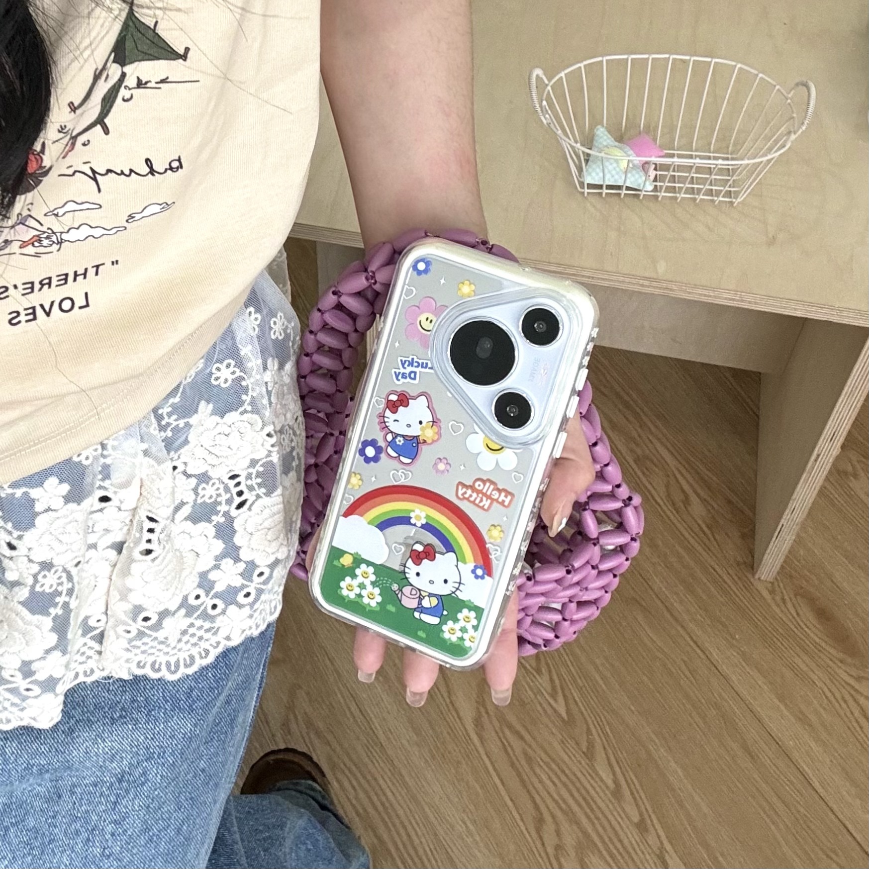 Rainbow Cartoon KT cat para Huawei Pura70Pro funda para teléfono móvil Mate60 espejo 70Pro nuevo P70 hembra 60P