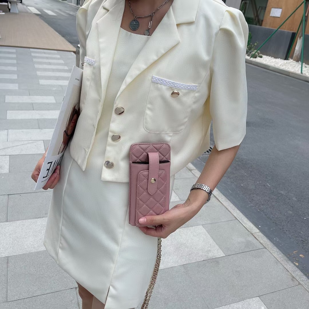 Bolso pequeño de las mujeres de alta calidad de piel de oveja suave crossbody Chanel estilo perfecto cadena bolso del teléfono móvil rombo 3027