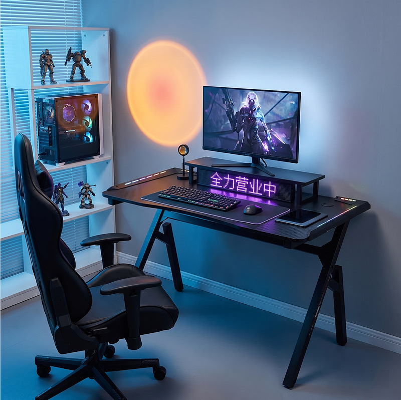Computer Desk Desktop Home Modern Colorful Armor-Style Rgb Light Gaming Table and Chair Simple Desk Study Desk