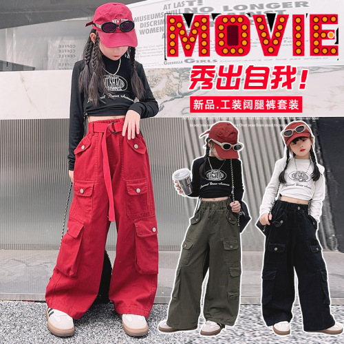 Women's Set Autumn  New Children's Internet Famous Streetwear Work Pants Casual Long Sleeve T-Shirt Two-Piece Stylish