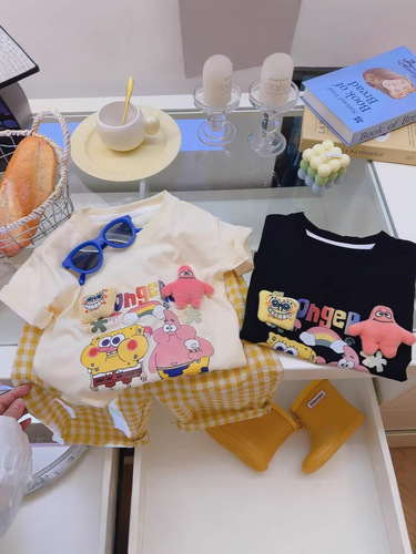 Children's Cartoon Cartoon Baby Cotton Set 2025 Japanese Style Unisex Cute Fashion Short Sleeve Top