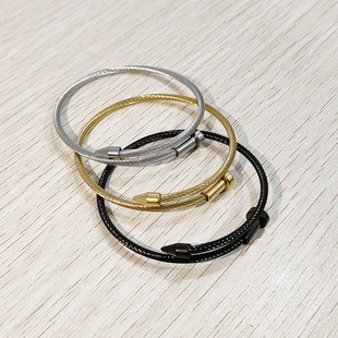 Metal Stainless Steel Waterproof Gold Black Fashion Jewelry Wholesale Personalized Nail Titanium Wire Ring Elastic Opening Bracelet