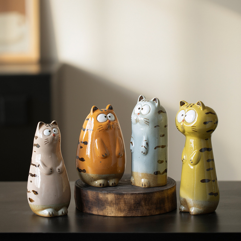 Jingdezhen Color-Contrast Playful Kitten Vase for Tea Room Side Table, Dried Branch Flower Arranger, Healing Style Painted Ceramic, Free Shipping Jingdezhen Color-Contrast Playful Kitten Vase for Tea Room Side Table, Dried Branch Flower Arranger, Healing Style Painted Ceramic, Free Shipping