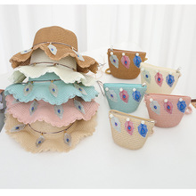 羽毛草帽包包套装夏季遮阳皮草帽可爱超萌儿童渔夫帽亲子防晒帽