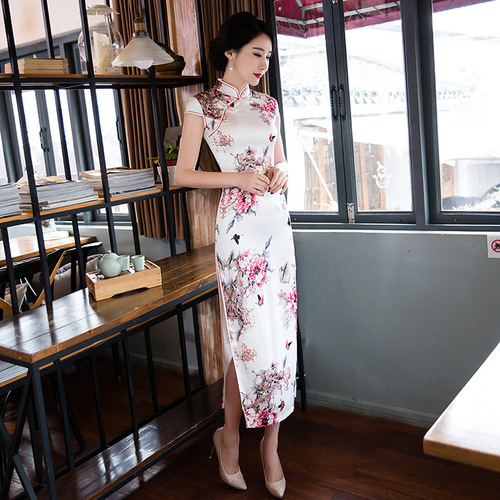 Shanghai elegant long double-layer cheongsam qipao dress