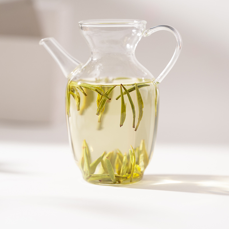 Small Green Mandarin Tea Brewing Pot, High Borosilicate Imitation Song-Style Handheld Pot, Transparent Glass Household High-Temperature Resistant Tea Brewing Pot Set, Celadon
