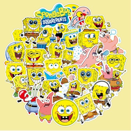 50 pegatinas de Bob esponja, cuaderno, vaso de agua, maleta, computadora portátil, teléfono de dibujos animados