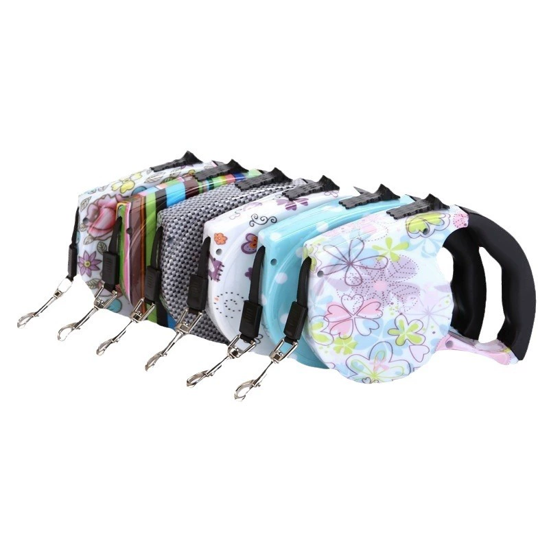 retractable pet leash, 5 m flat webbing, tpe+pp handle & nickel hook, reflective, 35 kg