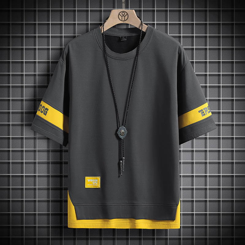 Men's Short-Sleeve T-Shirt 2026 New Style Fake Two-Piece Ins Half-Sleeve Trendy Brand Summer Loose Clothing