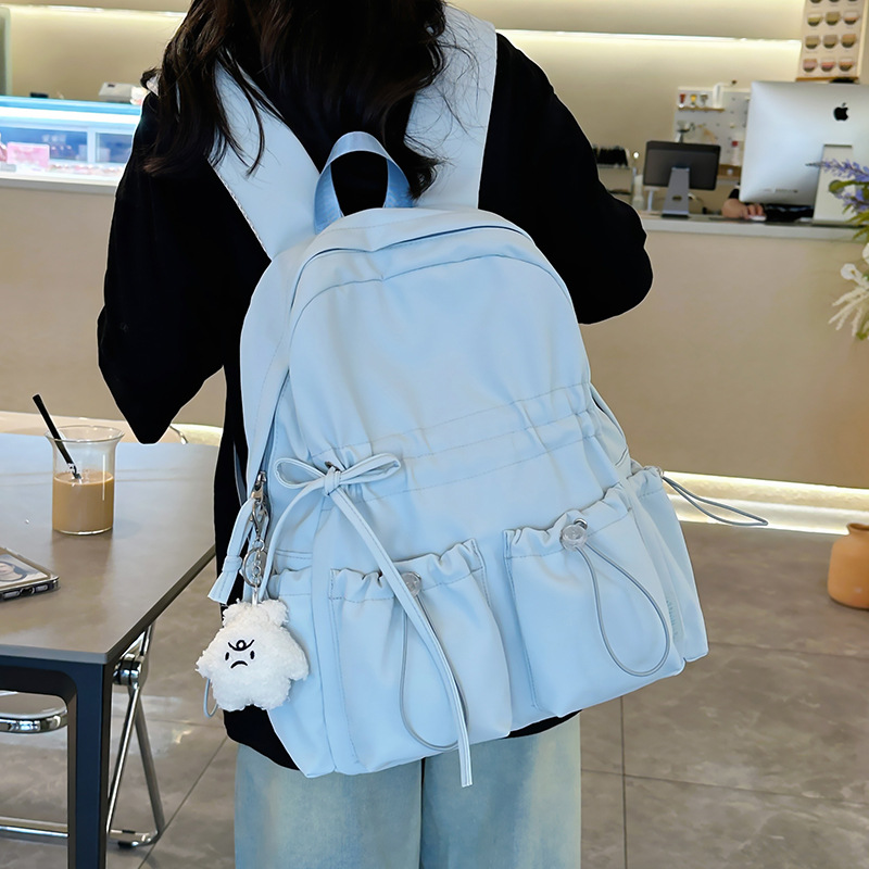 韩版高颜值女孩书包学生双肩背包出游包包可爱纯色轻便背包旅行包