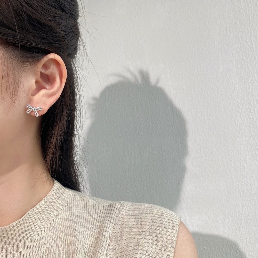 4g Weight Zircon Inlay Material Earrings, Necklace Classification Earrings + Necklace Quantity Holiday, Daily Occasion 925 Sterling Silver Material Bow Knot Pattern Women's Gender Plating, Inlay Design Elegant, Streetwear Style 925 Sterling Silver Zircon Plating Inlay Bow Knot Earrings Necklace 3