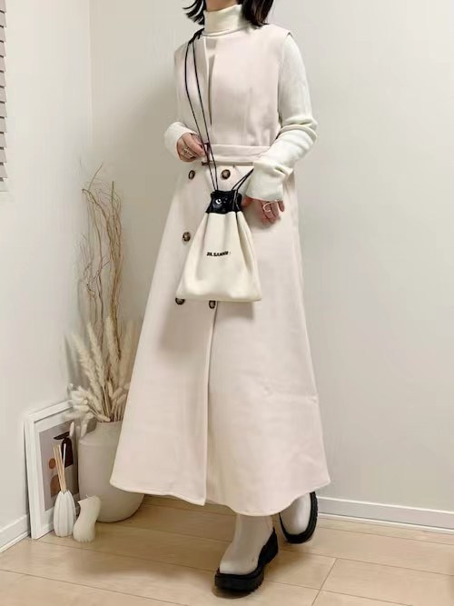 Vestido largo de lana sin mangas con doble botonadura y lazo en la cintura, estilo nuevo de otoño e invierno 2024, japonés y coreano image 1