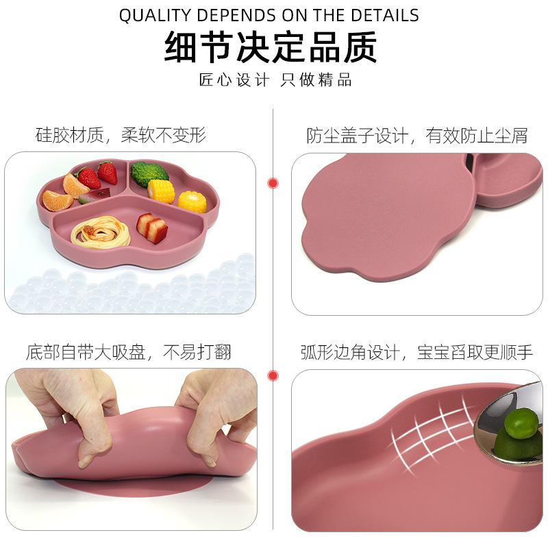 Amazon venta caliente en un plato de silicona para niños herramientas de alimentación para bebés flores de plato al por mayor