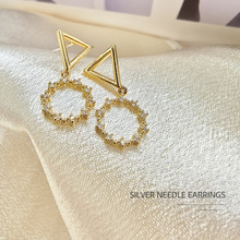 小众ins气质耳饰s925银几何圆圈三角耳钉女微镶锆石简约轻奢耳环
