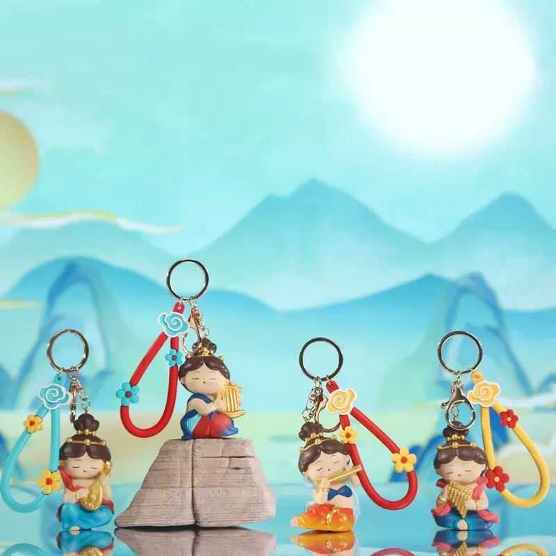 敦煌飞天钥匙扣 国风古风福禧敦煌钥匙扣书包背包配件挂件批发