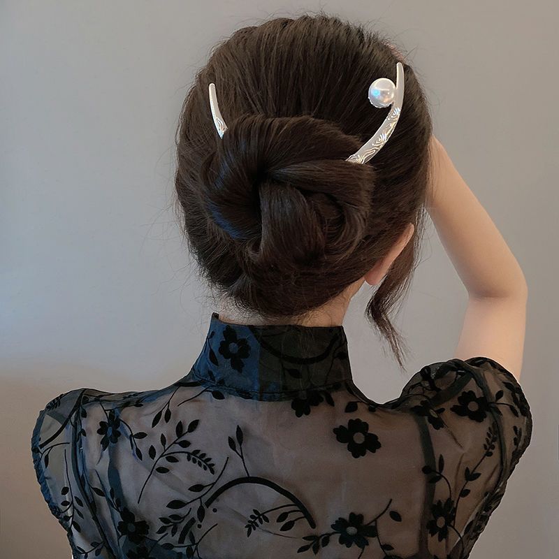 Estilo chino Luna horquilla retro horquilla de medio mes estilo antiguo de las mujeres de alto grado pelo updo artefacto espalda cuchara palillos tocado