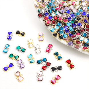 Cross-border New Product Alloy Diamond-encrusted Glass Colorfuled Bow Double Hanging Accessories Bracelet Necklace Earrings Earring Connector
