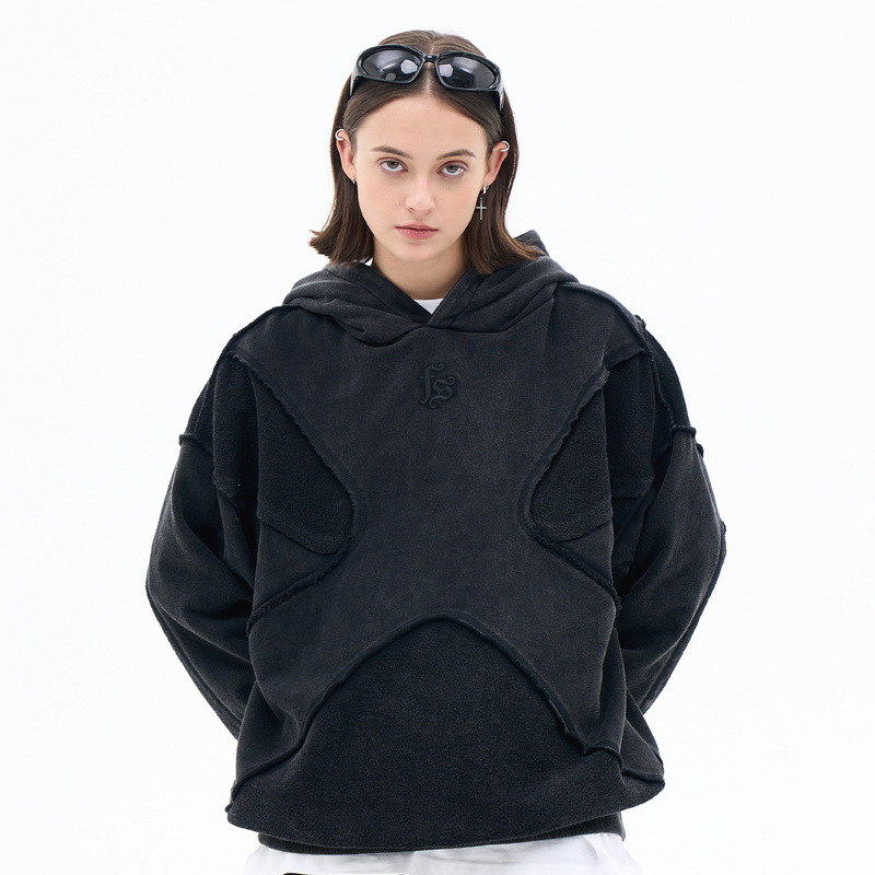 LANHAI MEN'S | 2025 秋冬新作トレンディなブランドパーソナライズされたリバースカーデザインクラフトソリッドカラーハイストリートフード付きスウェットシャツイン