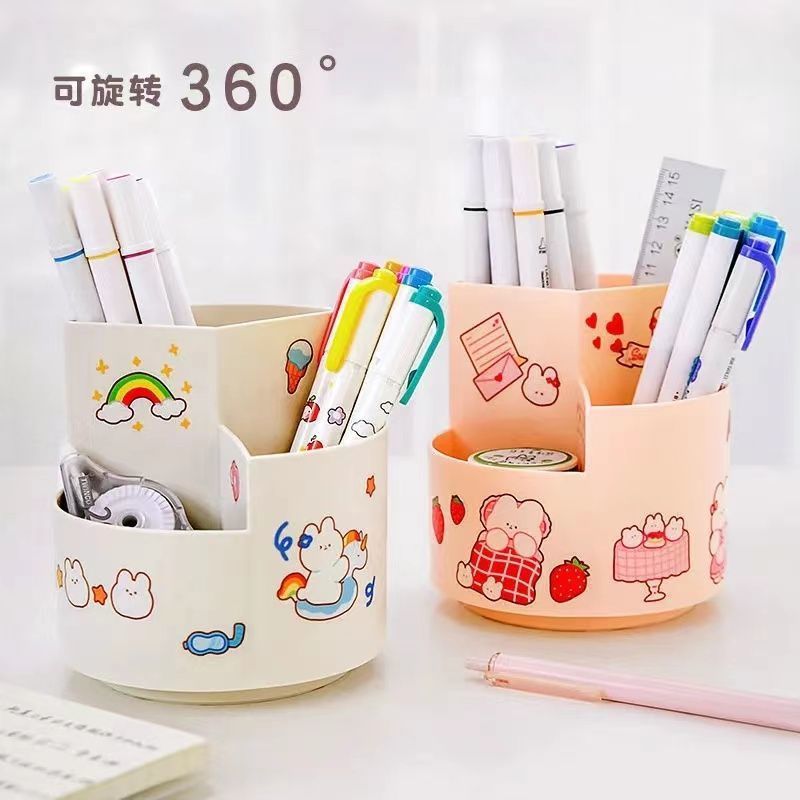 Universal table pens holder, rotating capacious cute storage box, pencil case