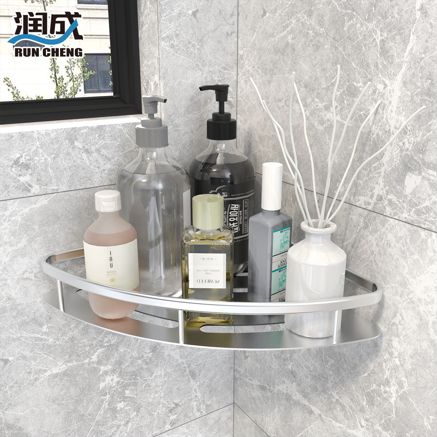Baño sin perforaciones rack de almacenamiento dormitorio espacio aluminio plata esquina baño balcón cocina multiusos trípode