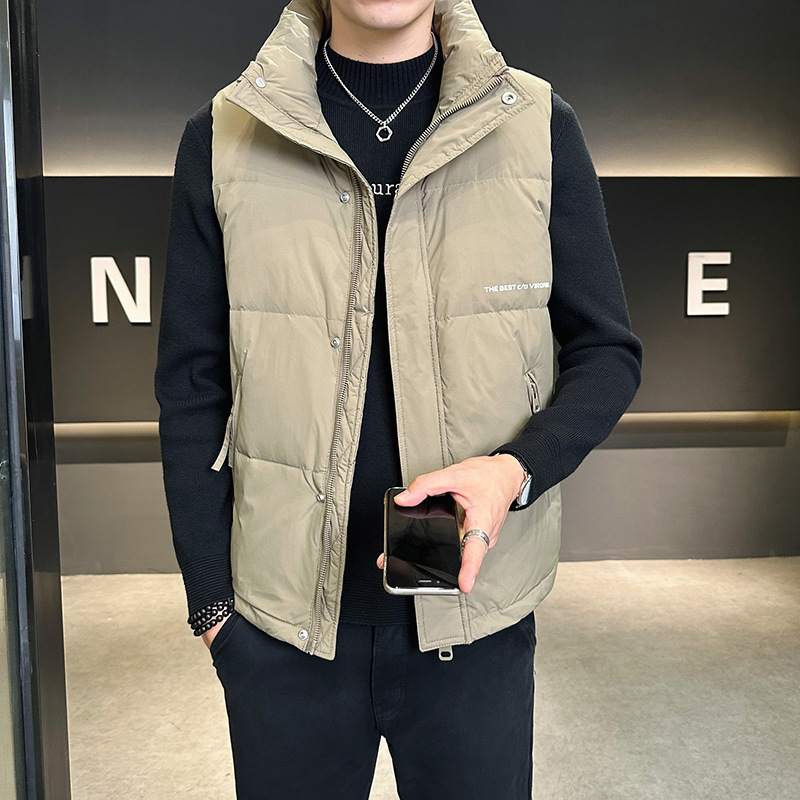 Stand Collar Down For Men, Autumn And Winter 2024 New Trendy Fashionable Handsome Sleeveless Vest Jacket_voghion.com