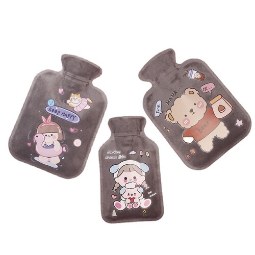 New short plush hot water bottle filled with water, small size hot water bottle, portable belly warmer, mini plush hot water bottle