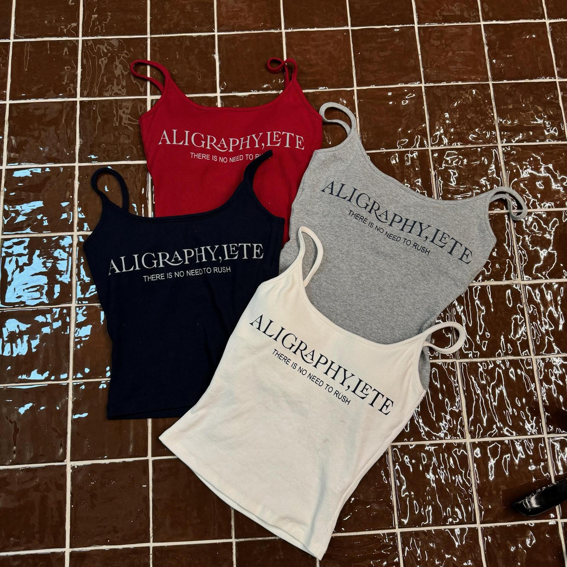 春夏季新款字母印花方領吊帶背心辣妹外穿百搭修身顯瘦短款上衣女