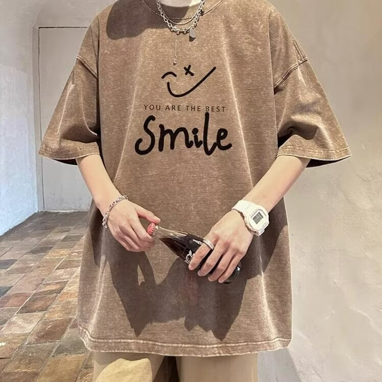 Summer suit Boys American Style Retro Washed Short-sleeved T-shirt Teenagers Set of Clothes