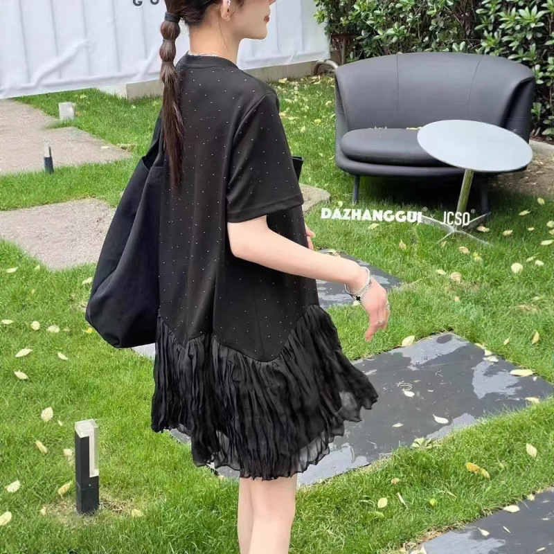 2025 Summer New Korean Simple Loose Slimming Stitching Hem Air Cotton dress Fishtail Skirt for Children