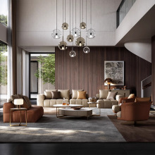 意式极简真皮沙发豪华别墅全屋搭配轻奢模块沙发边几组合