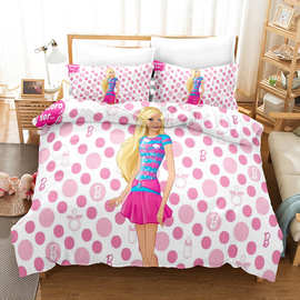 新款芭比barbie数码印花磨毛床上用品四件套三件套 床单