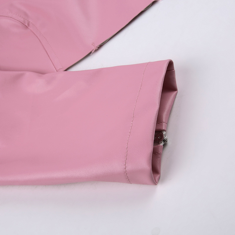 product - wholesale Locomotive Pink Letters Embroidered Faux Leather Jacket Cool Handsome Ultra Short Cuff Zipper Jacket - 14