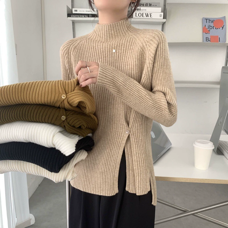 Плейн-свитер длинный рукав демисезон, дизайн связан knitted body-friendly термобелье, высокий воротник, увеличенная толщина, оверсайз