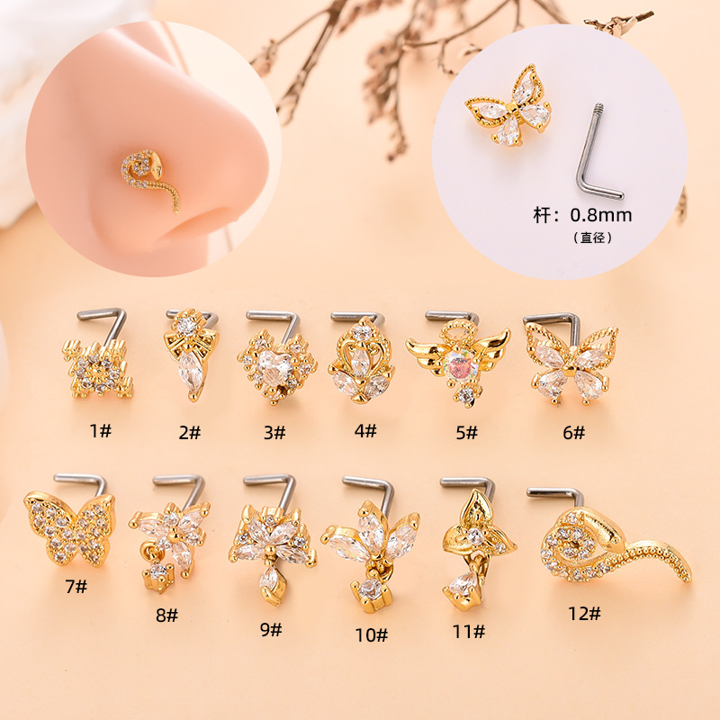 Simple Style Heart Shape Stainless Steel Plating Zircon Nose Studs 1 Piece display picture 2