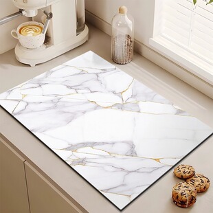 Marble-Patterned Diatomaceous Earth Kitchen Draining Mat, Tabletop Dish Drying Mat, Coaster, Countertop Absorbent Mat, Washable Table Mat