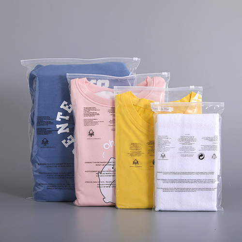 Safety warning clothing zipper bag clothing packaging bag frosted transparent plastic bag universal warning label thick self-sealing bag