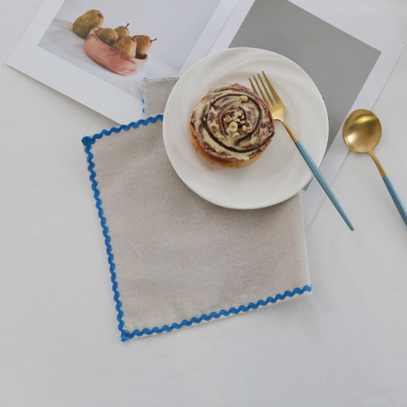 Almohadilla de tela de lino y algodón americano, mantel occidental, simple, rectangular, creativo, mantel de servilleta con borde ondulado, fábrica de suministro transfronterizo