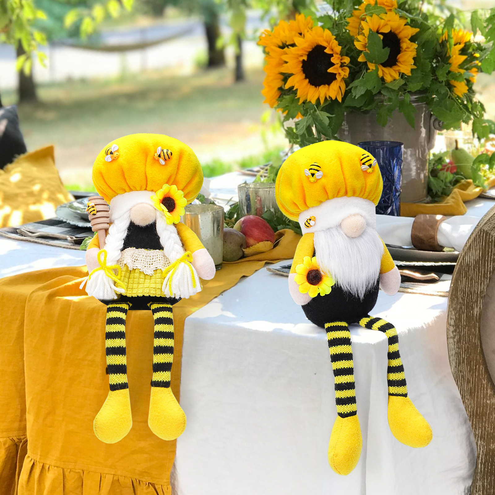 Festival de abejas transfronterizas muñecas sin cara piernas largas sentadas muñecas girasol primavera goblin enano decoración