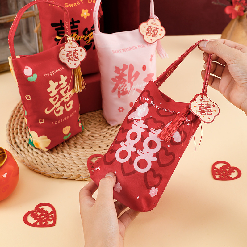 新型結婚喜糖袋中国式喜糖箱結婚式高級感お土産袋婚約無料折りたたみ喜糖袋|undefined