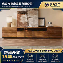 世纪中叶现代电视柜横条纹玻璃门储物柜时尚客厅家用落地柜收纳柜