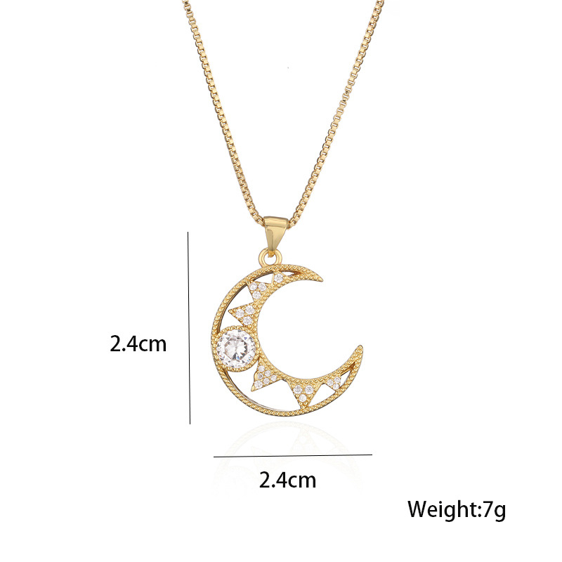 Fashion Copper Micro-inlaid Jewelry Gold Electroplating Hollow Moon Pendant Necklace display picture 1