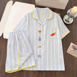 薄款ins风日系云朵棉夏季可爱学生家居服睡衣女士短袖甜美两件套