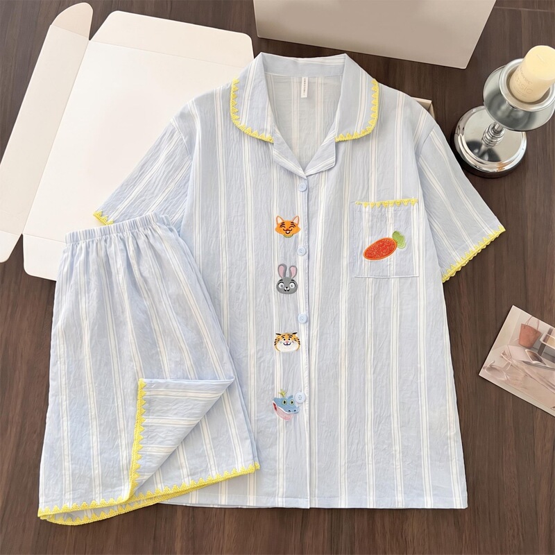 Lightweight ins-style Japanese cloud cotton summer cute student home wear pajamas for women, short-sleeved sweet two-piece set
